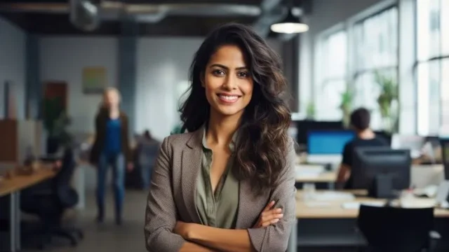Download free image of Happy indian woman smiling standing portrait office_